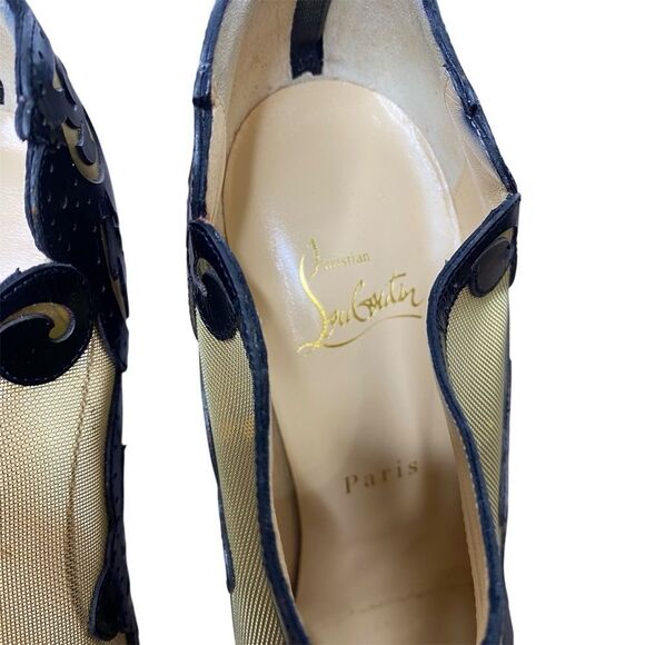 Christian Louboutin Black Patent Mesh Lasercut Mandolina 120 Booties 39.5 - Picture 3 of 10